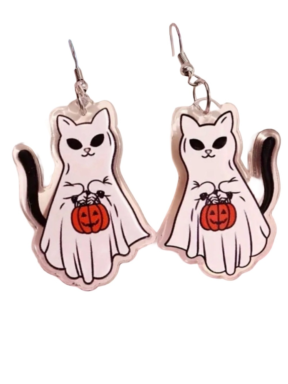 Celestial Ghost Cat Acrylic Dangle Earrings Dark Academia Pumpkin NWOT